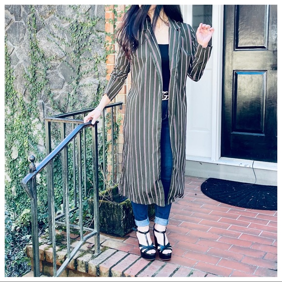 Fabulous Olive striped belted kimono jacket - Picture 3 of 10